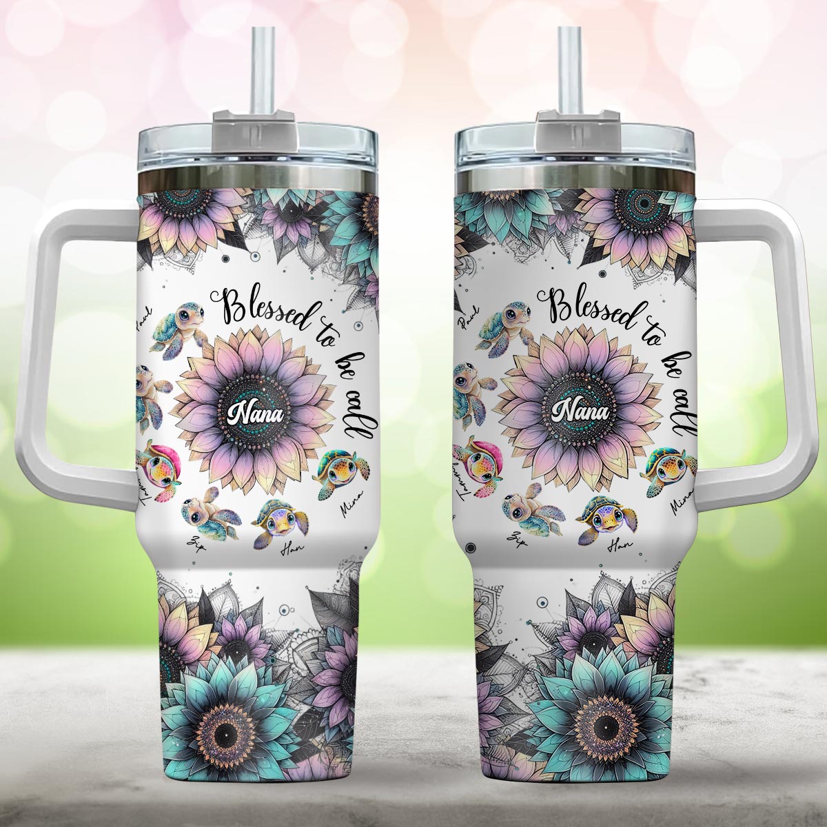 First Mom Now Grandma - Personalized Grandma Tumbler With Handle