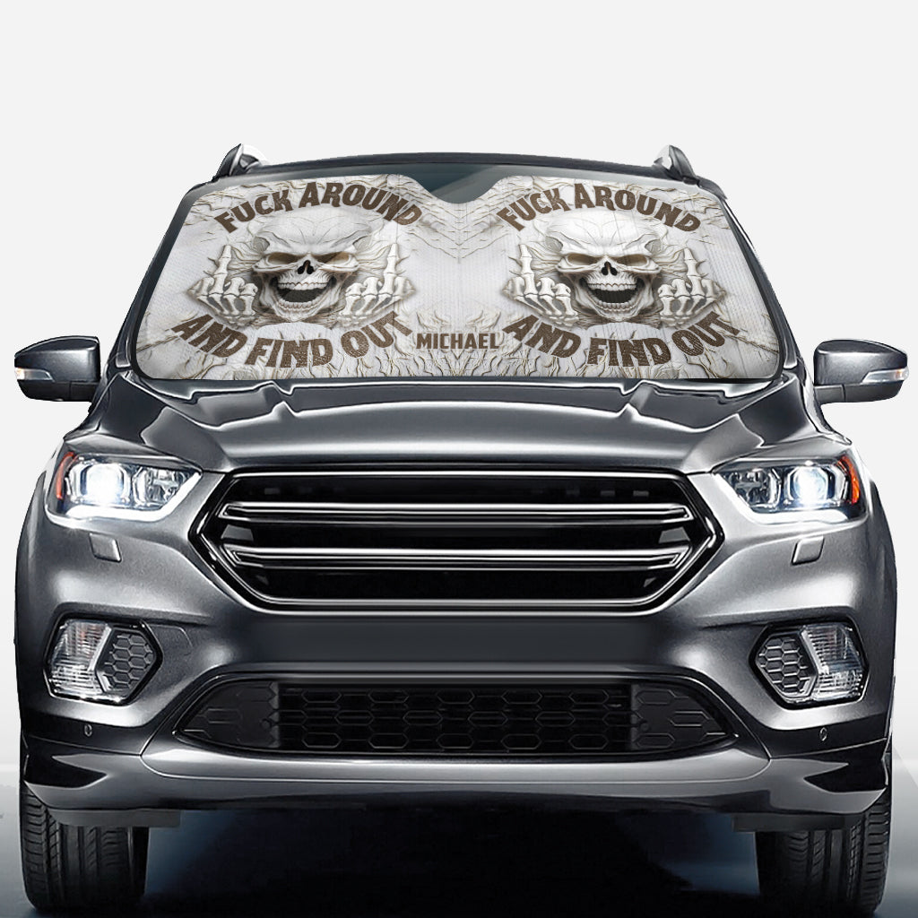 F Around And Find Out White Skull - Personalisierte Totenkopf-Auto-Sonnenblende