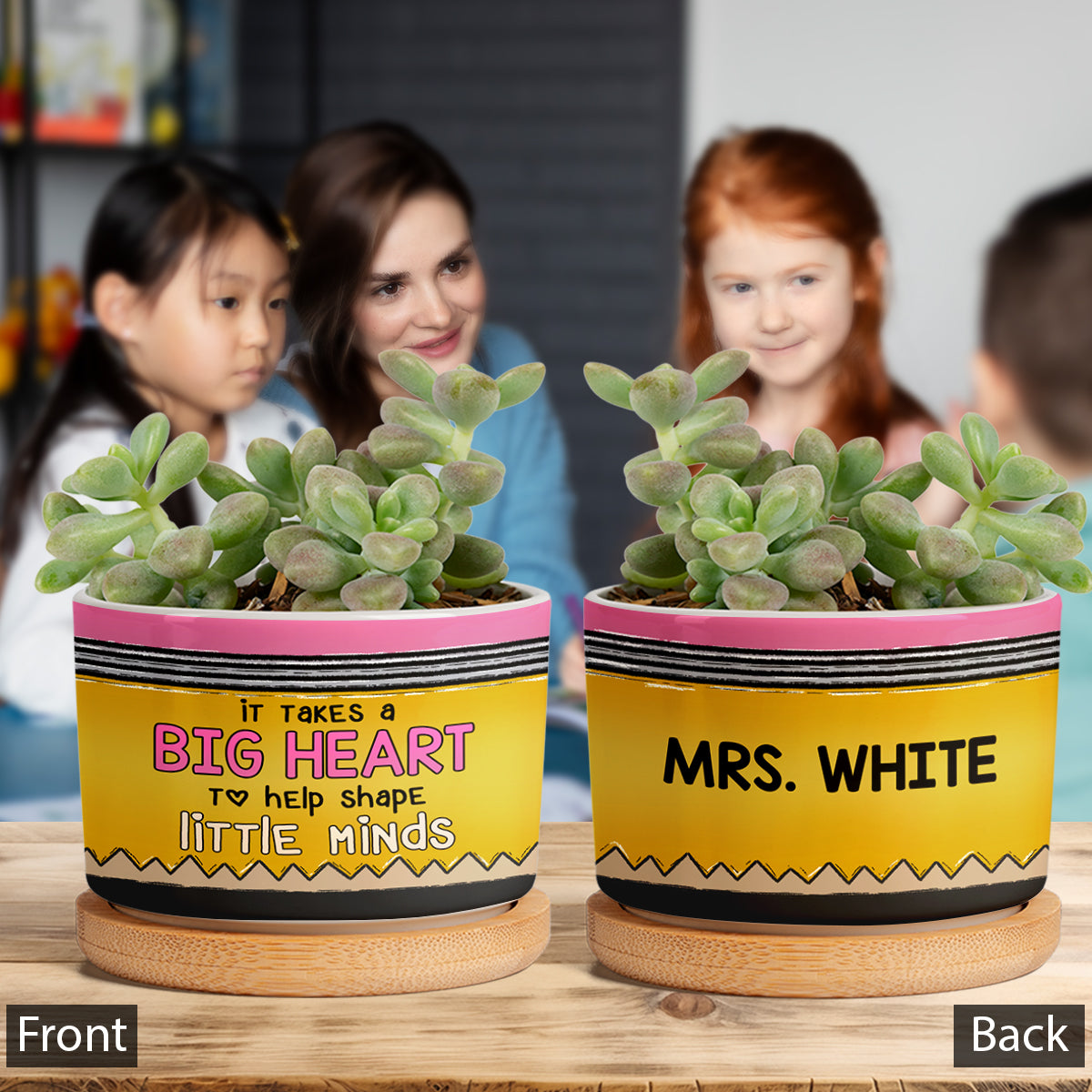 It Takes A Big Heart To Help Shape Little Minds Pencil - Personalized Teacher Ceramic Plant Pot