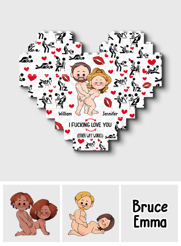 Ich liebe dich – Personalisierte Herz-Bausteine ​​für Paare, beidseitig bedruckt
