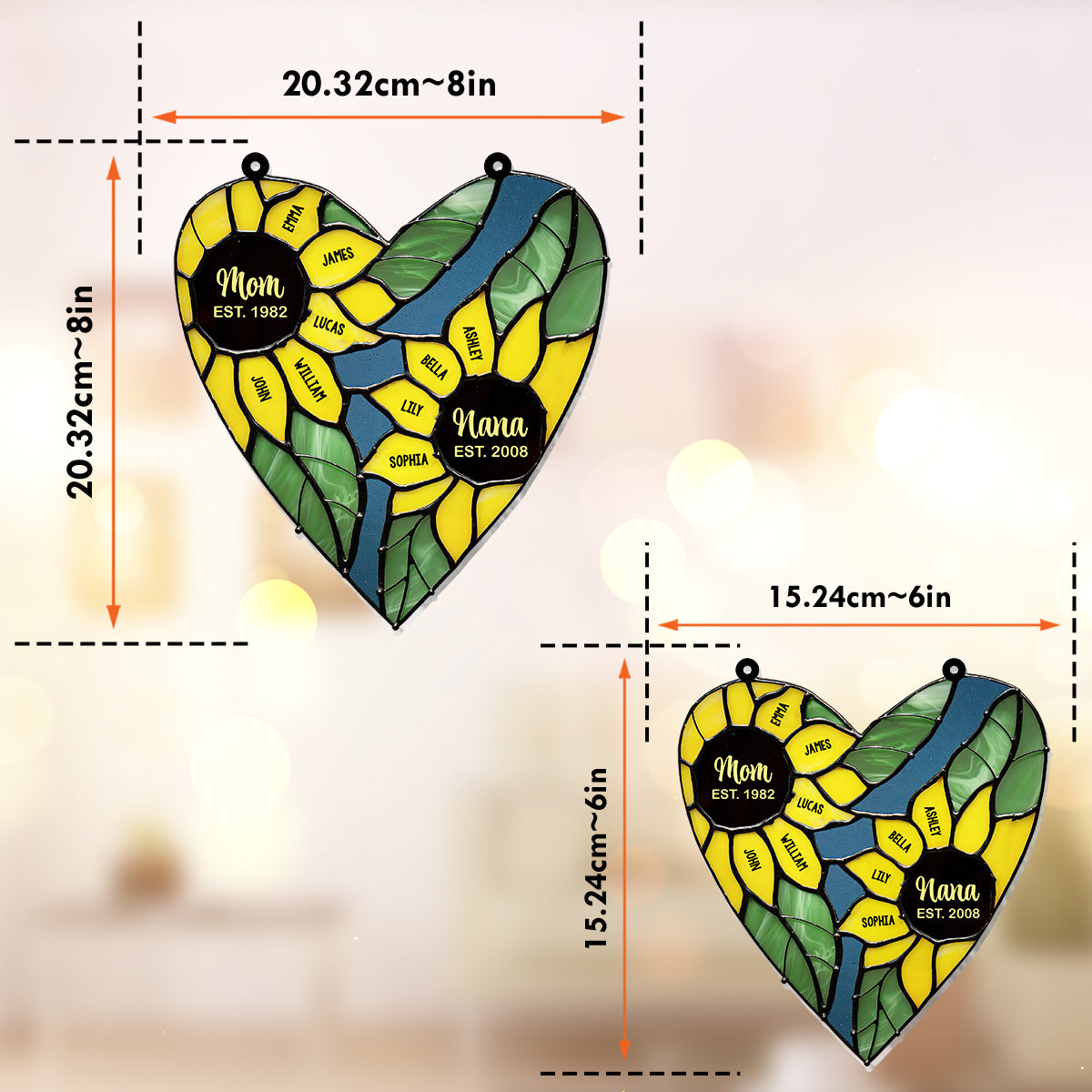 Mama Oma Grüne Herz-Sonnenblume - Personalisierter Oma-Fensterhänger-Sonnenfänger 