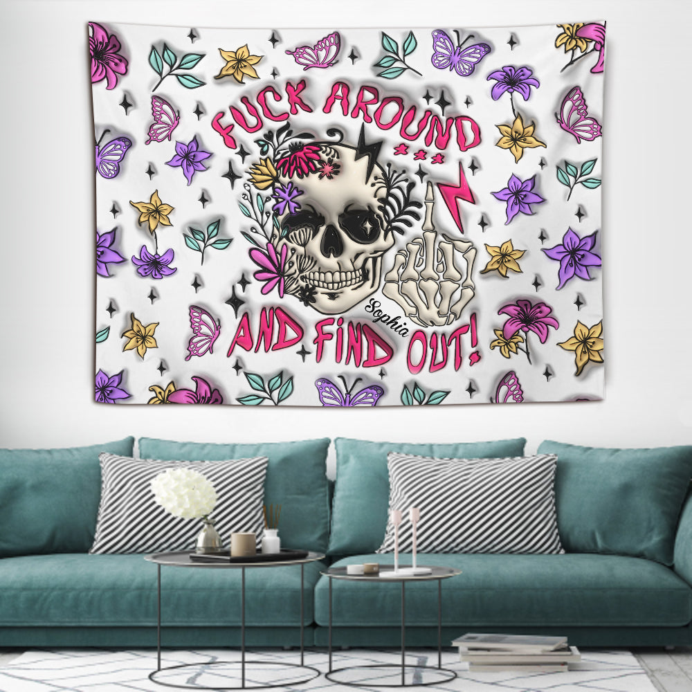 Verarsch es und finde es heraus – personalisierter Totenkopf-Wandteppich