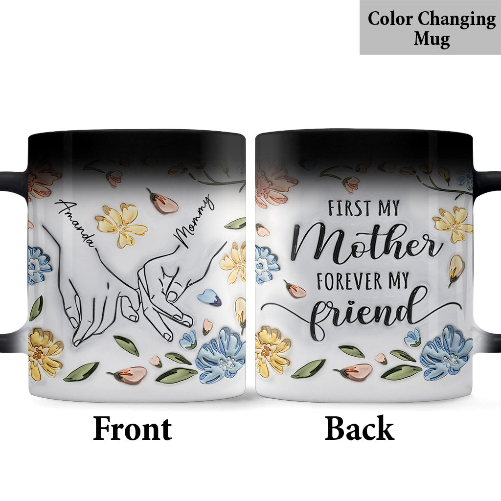 Zuerst meine Mutter, für immer meine Freundin – Personalisierte Tasse mit pastellfarbenem Blumenmuster
