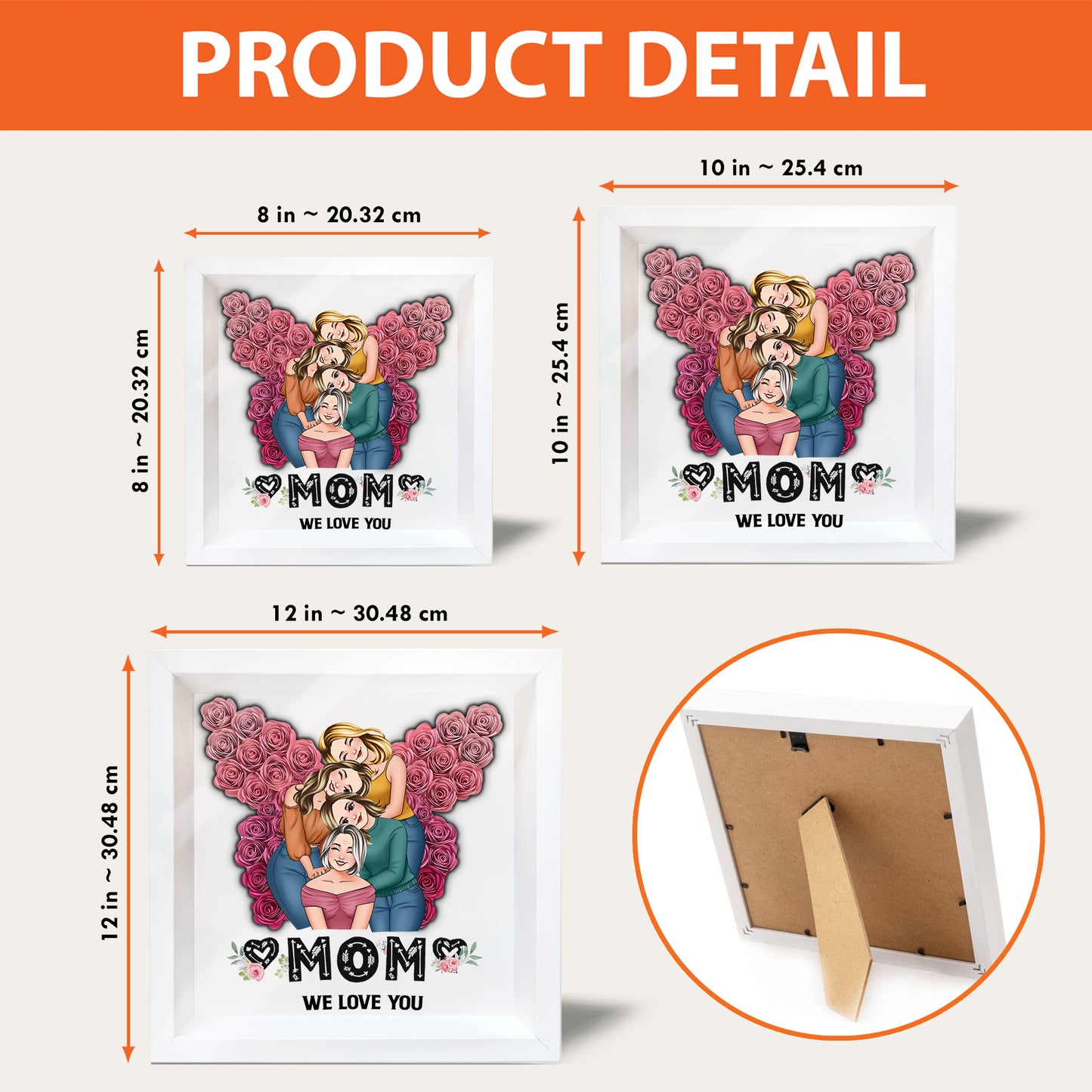 Mama, wir lieben dich, Schmetterling – personalisierte Mutter-Schattenbox in individueller Blumenform