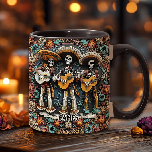 Skelett-Trio – Personalisierte Tasse mit Totenkopf-Akzent