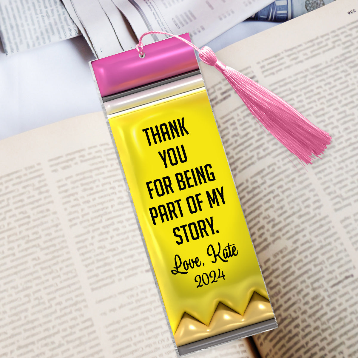Thank You For Being Part Of My Story Pencil - Personalized Teacher Bookmark (Printed On Both Sides)