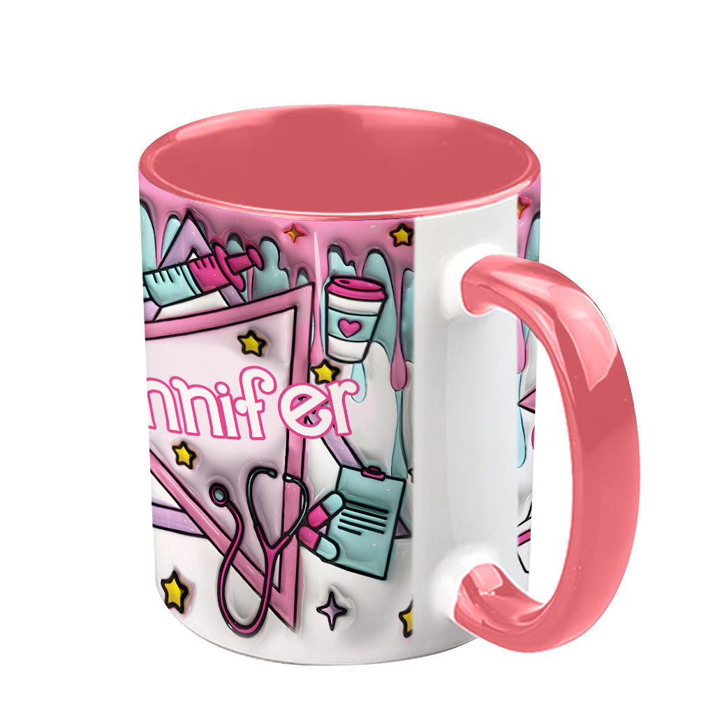 Krankenschwester-Puppe in Rosa - Personalisierte Tasse mit Krankenschwester-Motiv