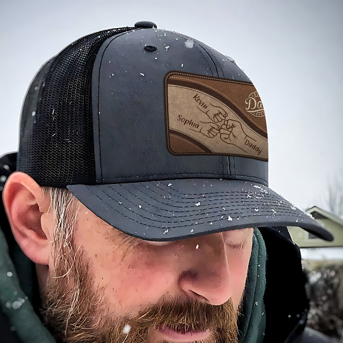 Best Dad Ever - Personalized Father Leather Patch Hat