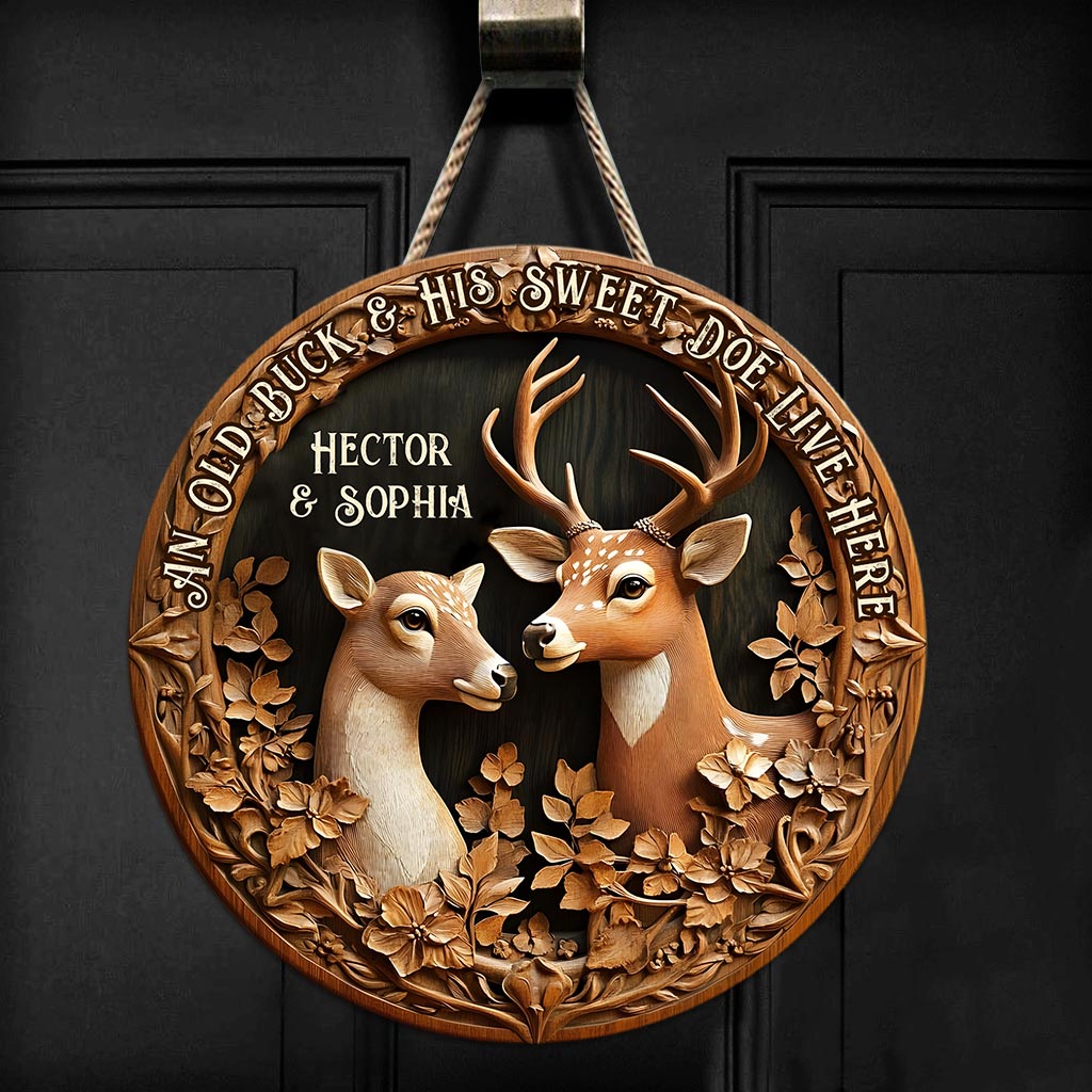 Old Buck Sweet Doe - Personalisiertes Jagd-Rundholzschild