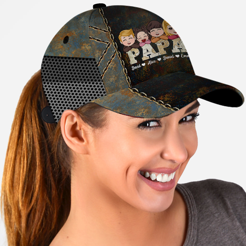 Papa Vintage-Karte mit Kindern - Personalisierte Opa-Klassik-Kappe