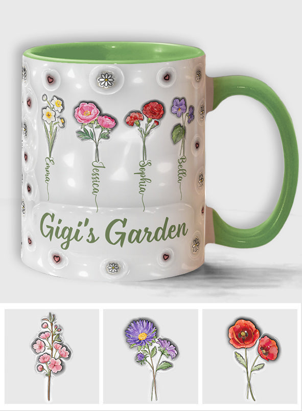Geburtsmonatsblumen aus Omas Garten – Personalisierte Tasse mit Oma-Motiv