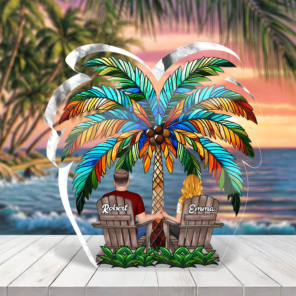 Unter der Palme – Glückliches Paar – Personalisierte Acrylplakette in individueller Form