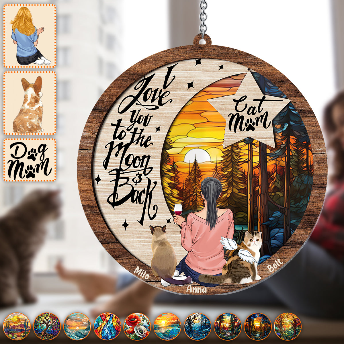 Ich liebe dich bis zum Mond und zurück – Geschenk für Hunde- und Katzenliebhaber, für alle, die einen Hund oder eine Katze verloren haben – Personalisierter Fensterhänger 
