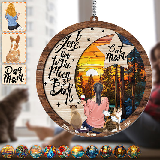 Ich liebe dich bis zum Mond und zurück – Geschenk für Hunde- und Katzenliebhaber, für alle, die einen Hund oder eine Katze verloren haben – Personalisierter Fensterhänger 