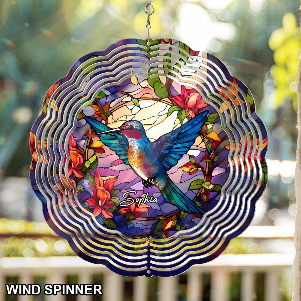 Buntglas-Kolibri – Personalisierter Kolibri-Windspinner
