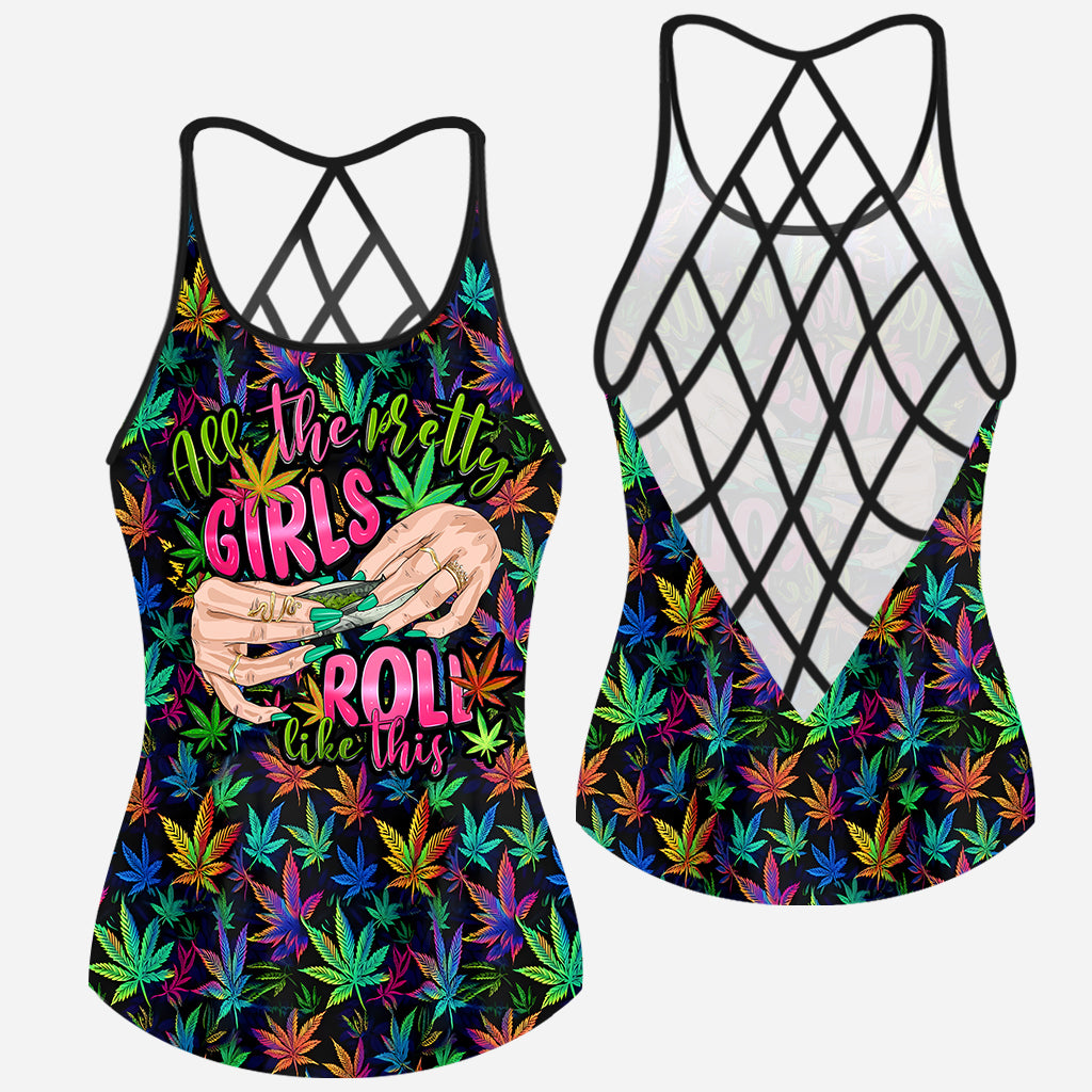 Pretty Girls Roll Like This - Personalized Weed Cross Tank Top