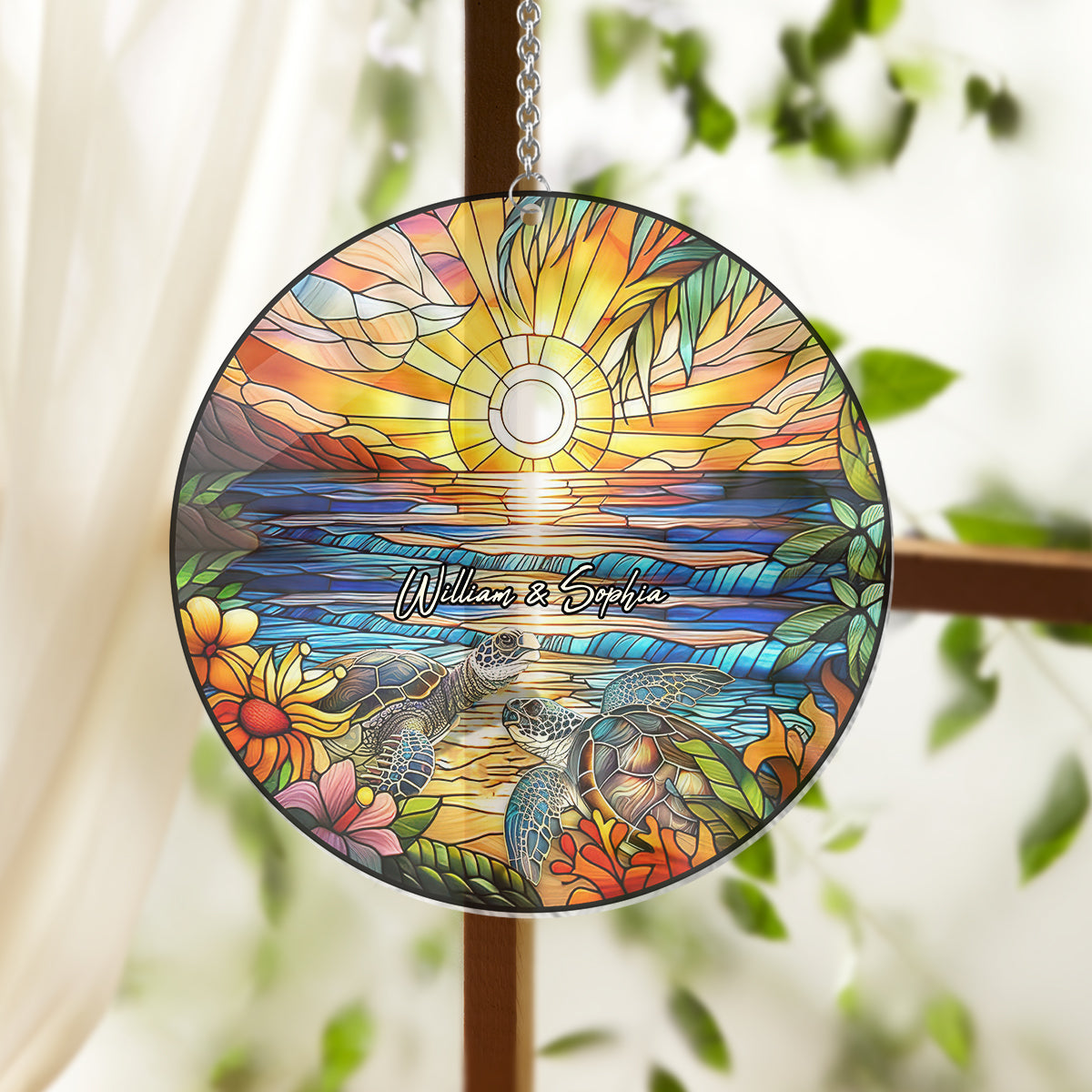 Romantic Sunset - Personalized Turtle Window Hanging Suncatcher Ornament