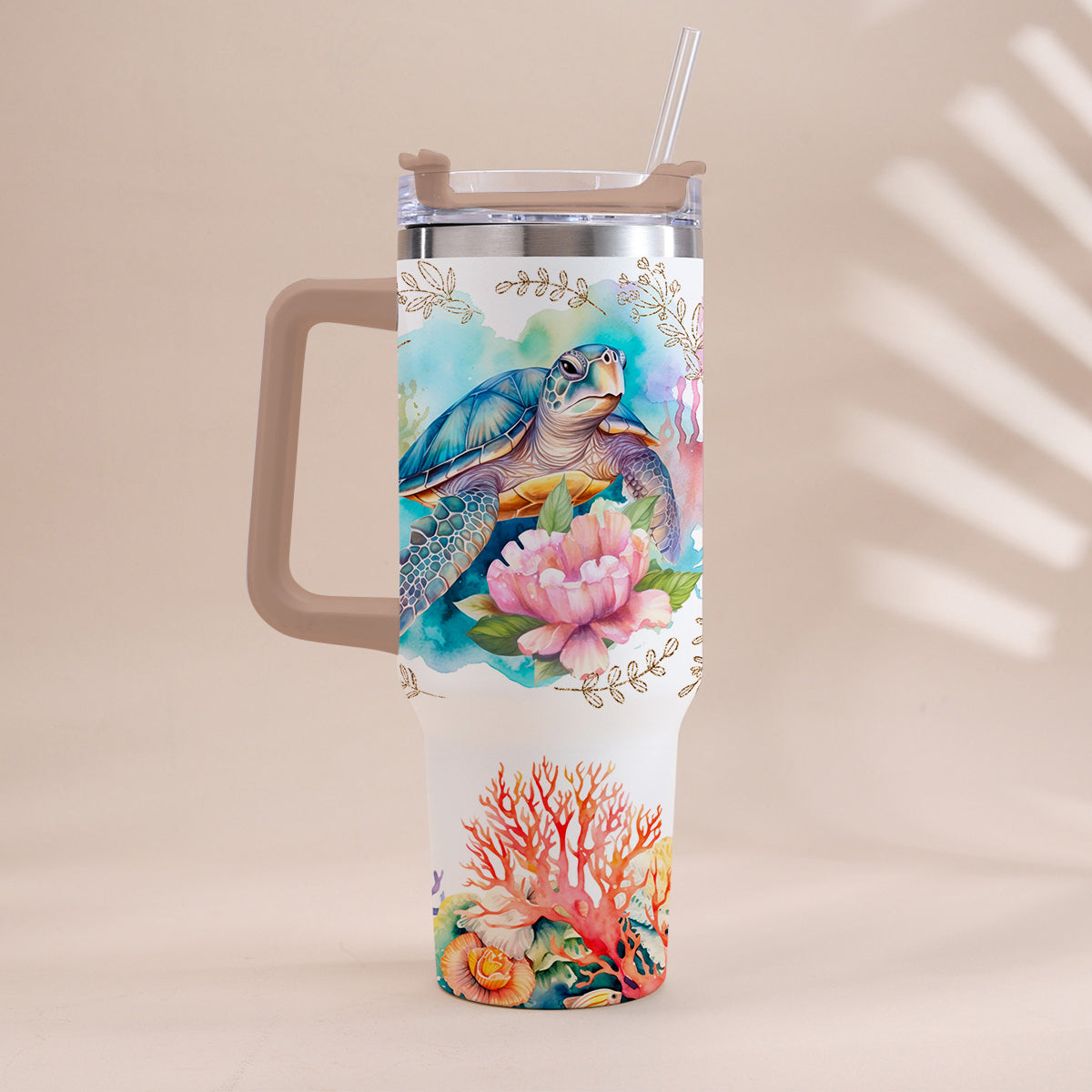 Personalisierter Schildkrötenbecher mit Henkel – „Love Turtles“