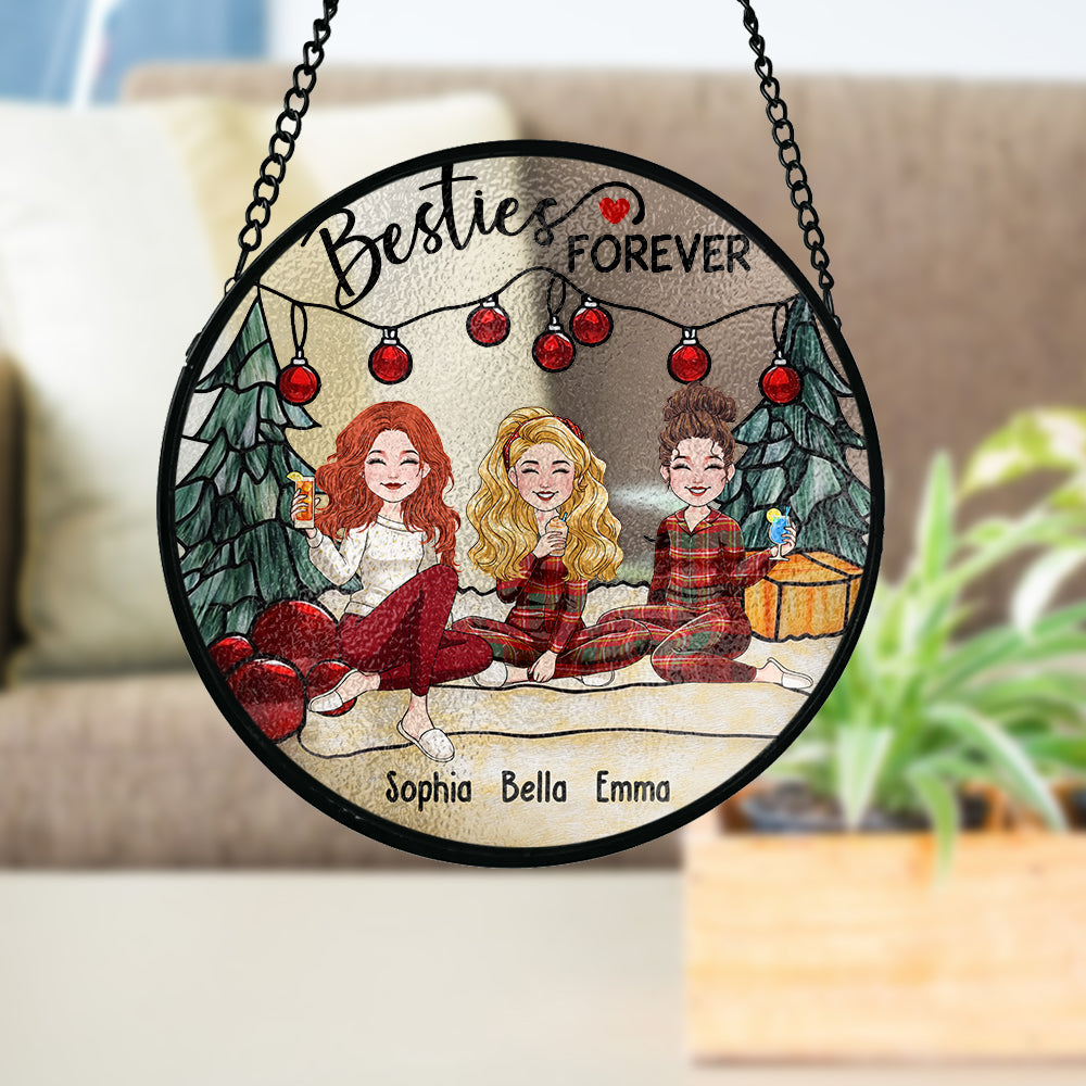 Schwestern für immer – Personalisierter Buntglas-Sonnenfänger „Beste Freundin“