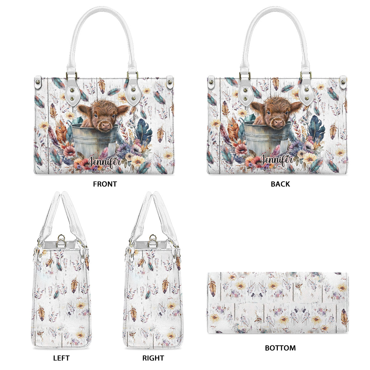 Baby Highland Cow Western Style - Personalisierte Lederhandtasche