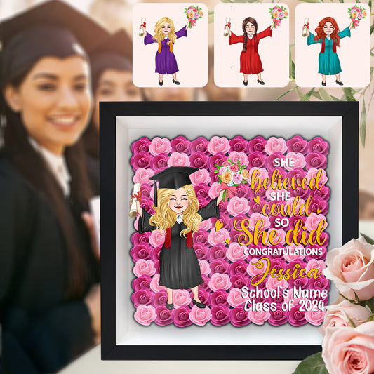 Graduation Girl 2024 - Personalized Graduation Custom Shaped Flower Shadow Box
