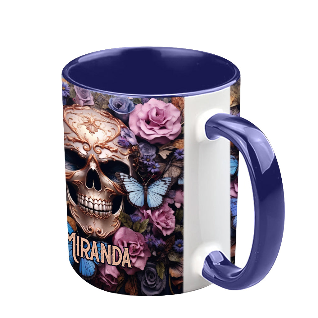 Beauty Of The Dark Skull Roses Butterflies - Personalized Skull Accent Mug