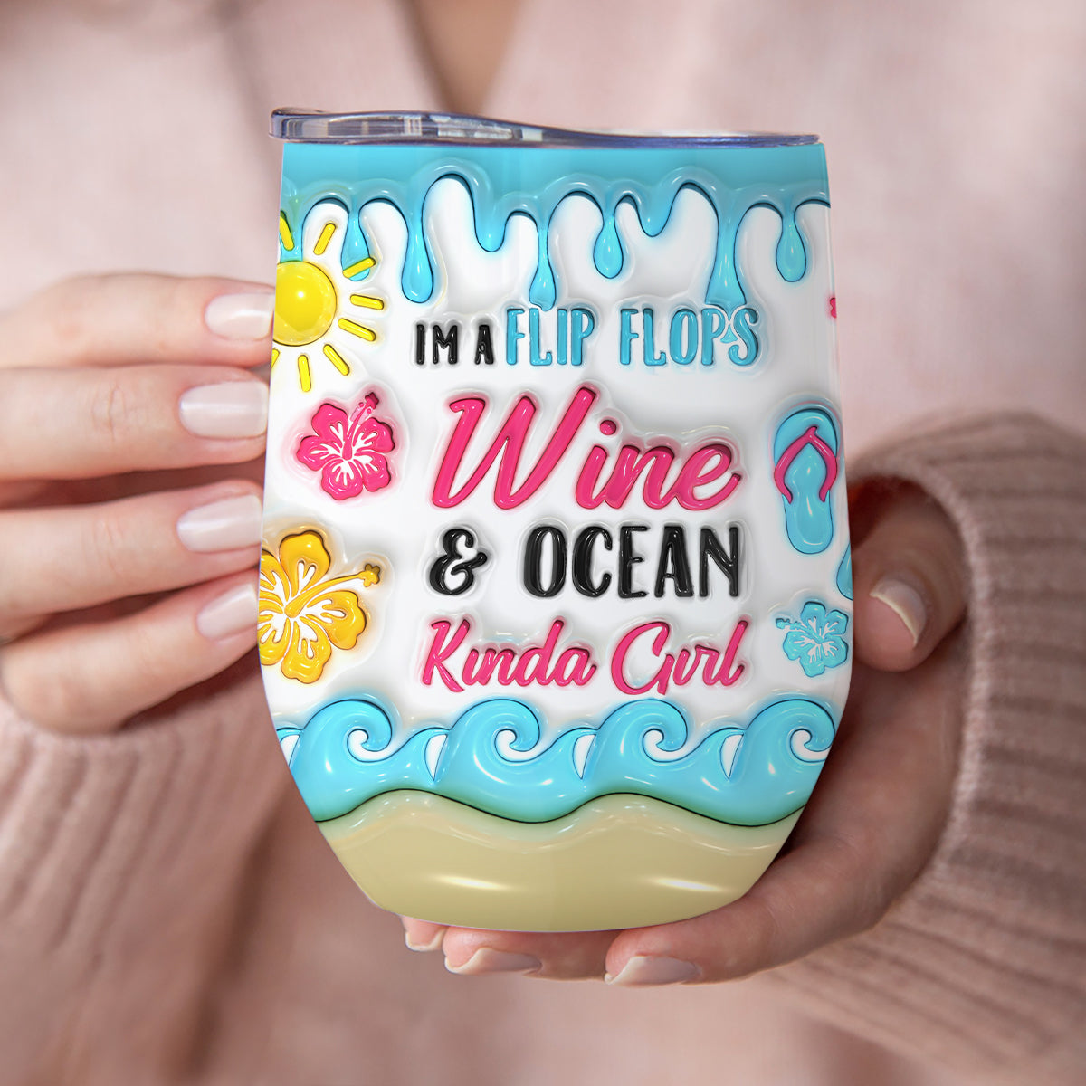 I'm A Flip Flop & Ocean Kinda Girl - Personalized Sea Lover Wine Tumbler