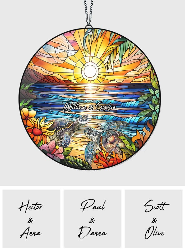 Romantic Sunset - Personalized Turtle Window Hanging Suncatcher Ornament