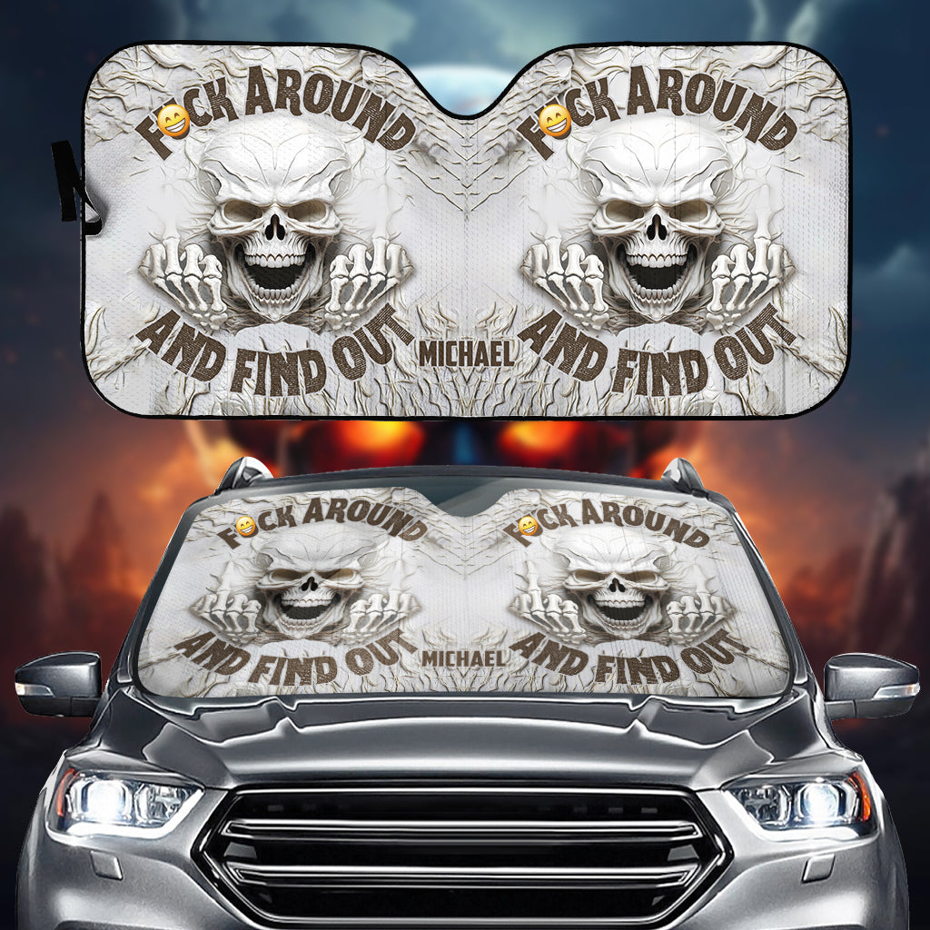 F Around And Find Out White Skull - Personalisierte Totenkopf-Auto-Sonnenblende