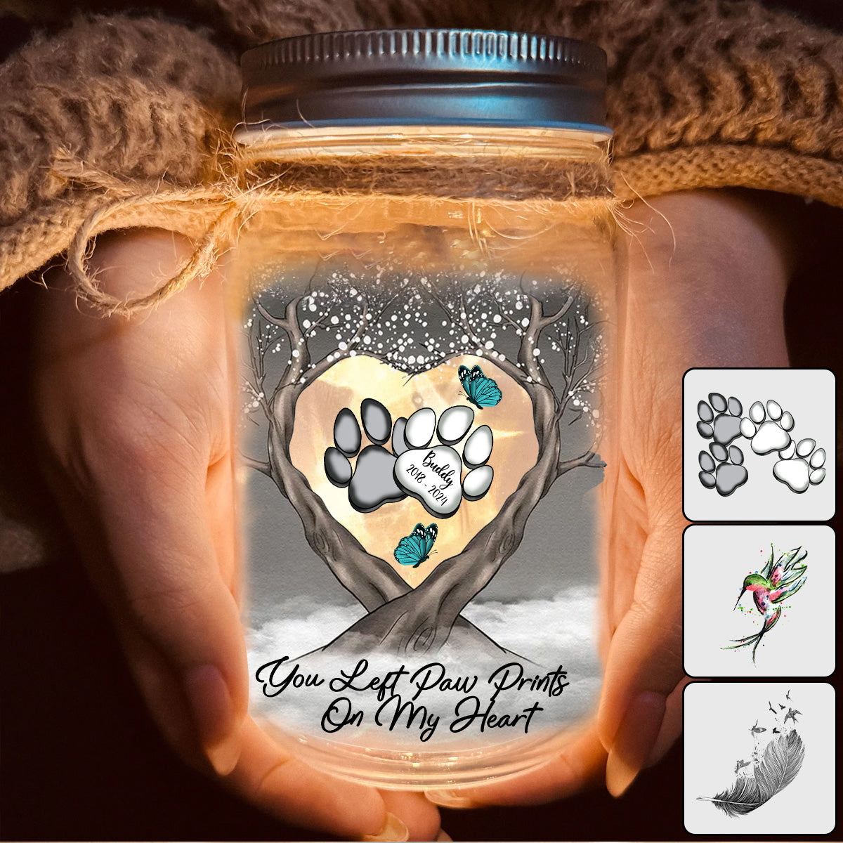 You Left Paw Prints On My Heart - Personalized Dog Mason Jar Light