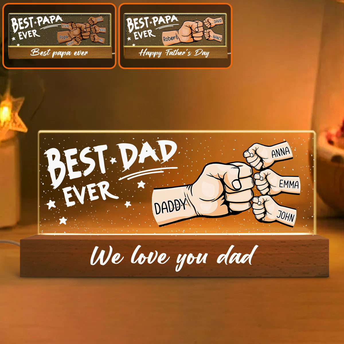 Daddy's Team Unbreakable Bond Best Dad Ever - Personalized Father Custom LED Night Light