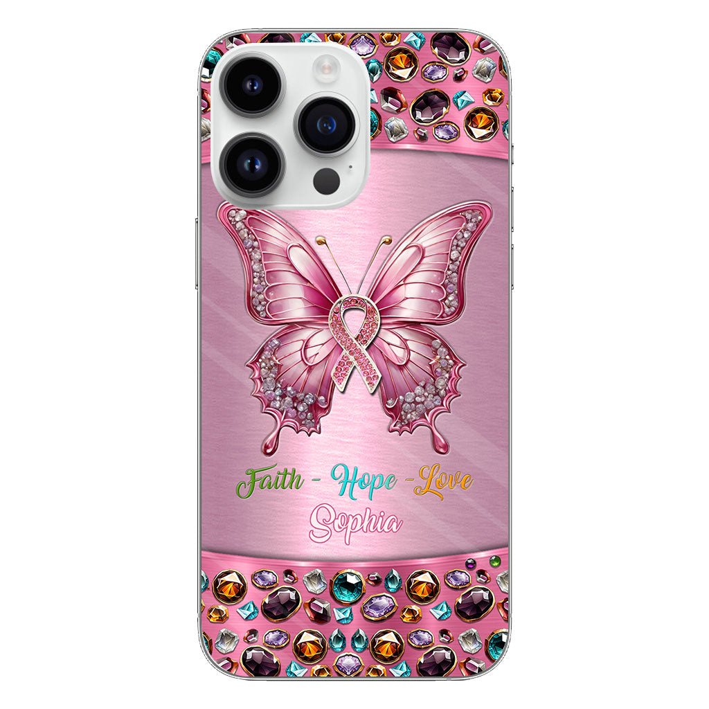 Hope For A Cure - Personalized Breast Cancer Awareness Clear Phone Case