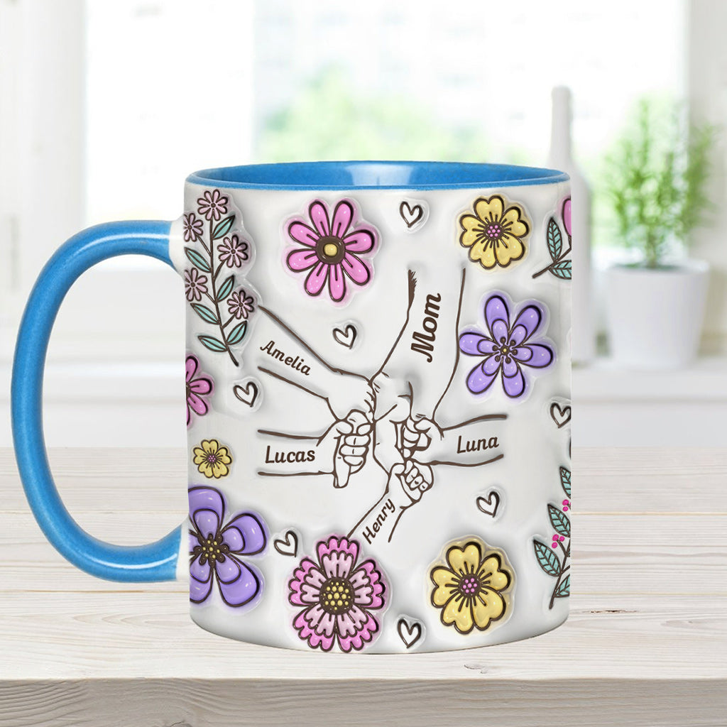 Personalisierte Tasse mit rosa Blume und Händchen für Oma und Mama – Mutter-Akzent