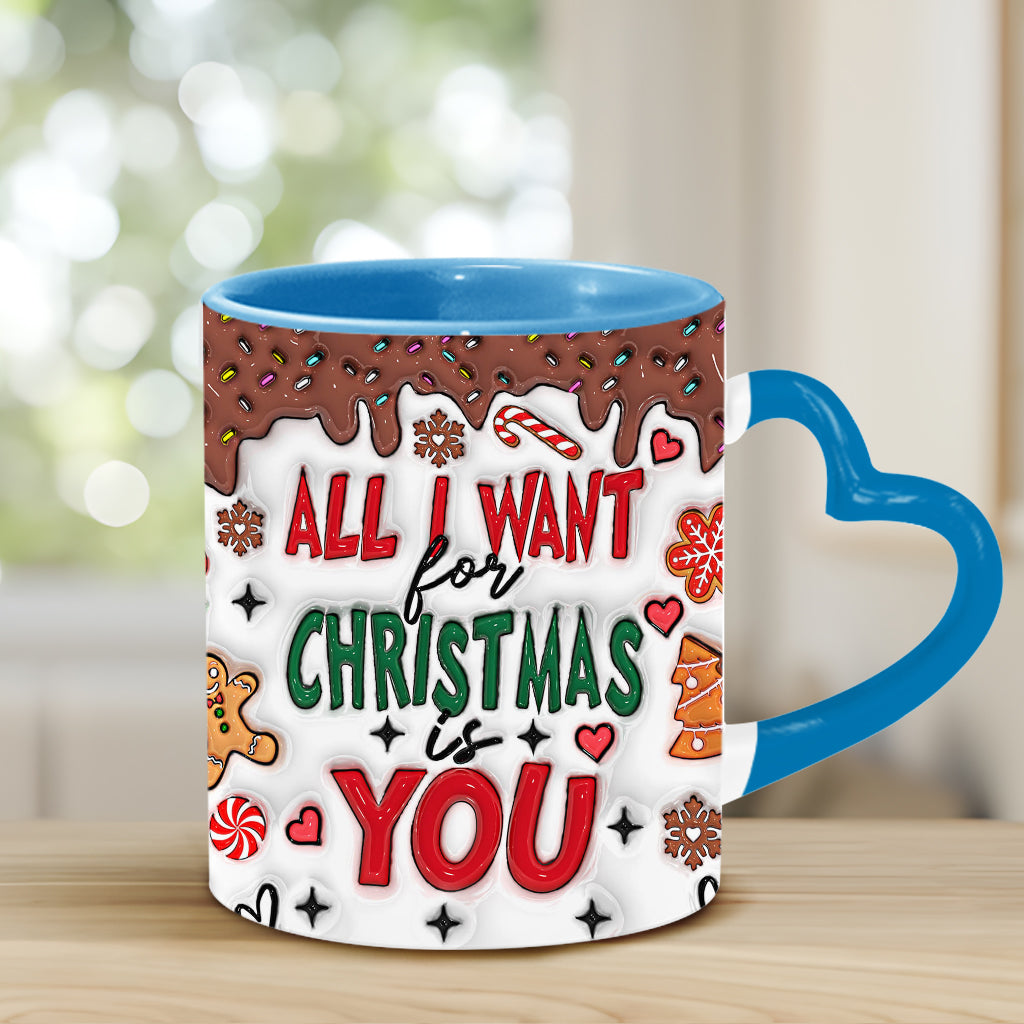 Alles, was ich mir zu Weihnachten wünsche, bist du – Personalisierte Tasse mit Herzgriff für Paare