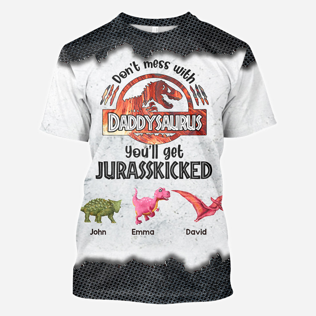 Leg dich nicht mit Daddysaurus an – Personalisiertes Vater-Shirt