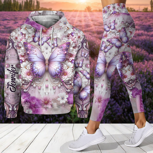 Purple Butterflies - Personalized Butterfly Hoodie and Leggings
