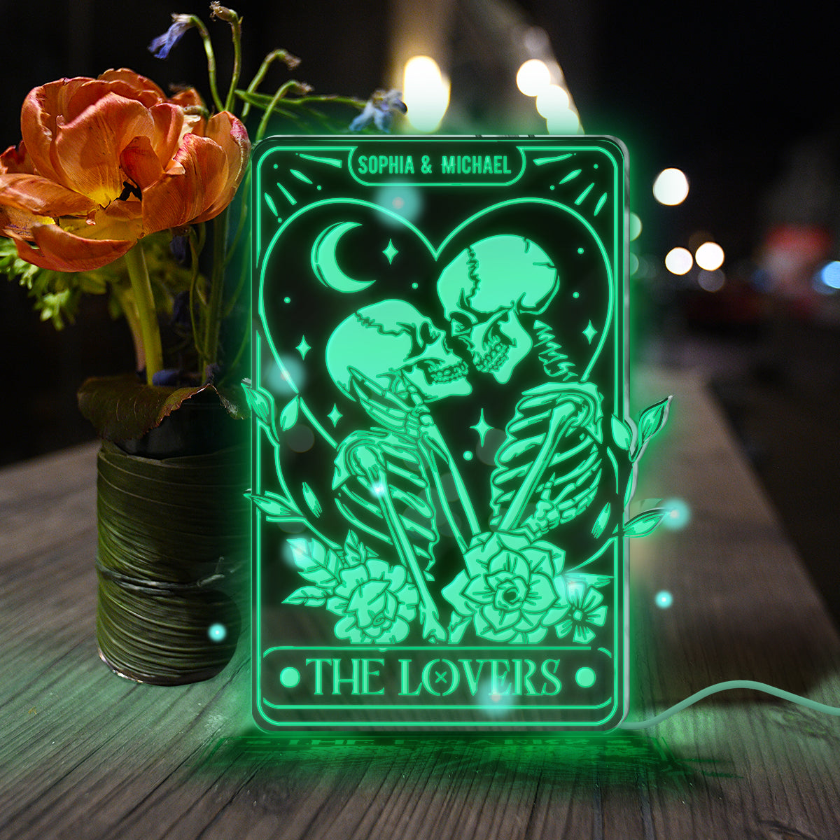 The Lovers – Personalisierte Totenkopf-Spiegelleuchte 