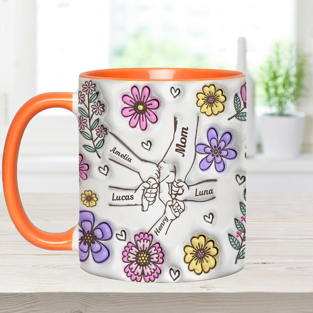 Personalisierte Tasse mit rosa Blume und Händchen für Oma und Mama – Mutter-Akzent