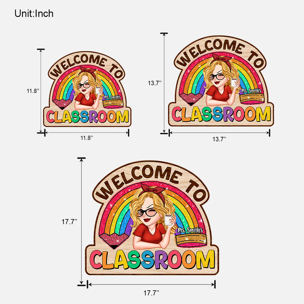 Teacher Life Glitter Rainbow - Personalized Teacher Custom Shaped Wood Sign