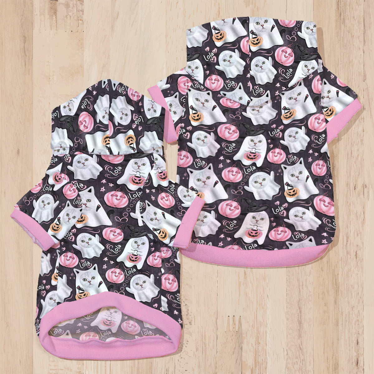 Niedlicher Halloween-Geisterhund-Katzen-Personalisierbarer Hunde-Haustier-Hoodie