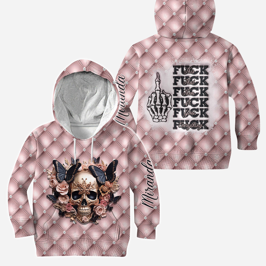 Fick dies, Fick das, Fick dich, Fick alles – Personalisierter Totenkopf-Hoodie und Leggings