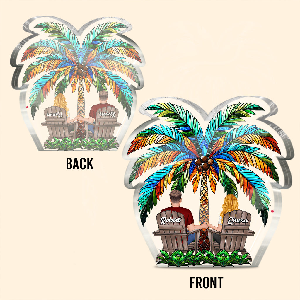 Unter der Palme – Glückliches Paar – Personalisierte Acrylplakette in individueller Form