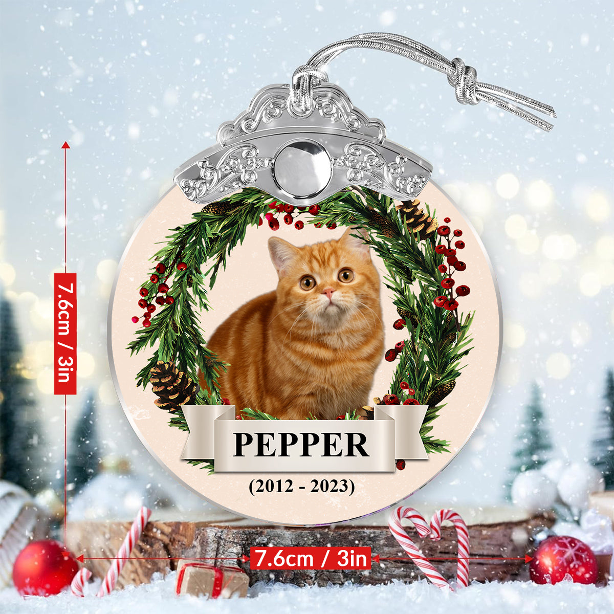 Personalisiertes Foto eines liebenswerten Haustiergesichts – Vintage-Katzenornament