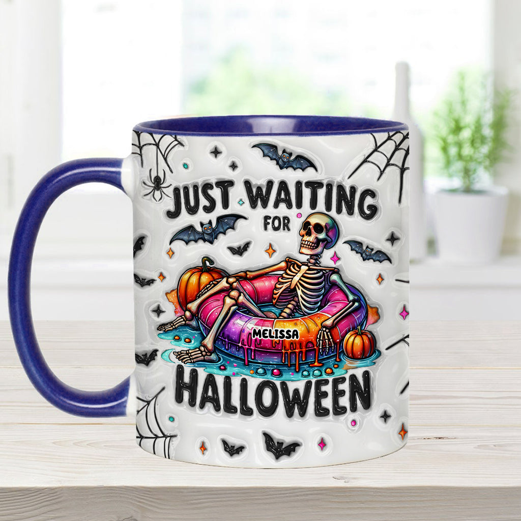 Ich warte nur noch auf Halloween – personalisierte Tasse mit Totenkopf-Akzent
