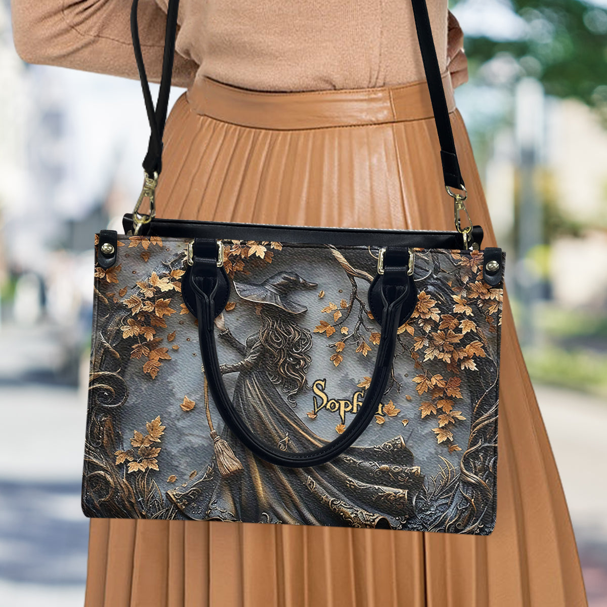 Wunderschöne Hexe – personalisierte Hexen-Lederhandtasche