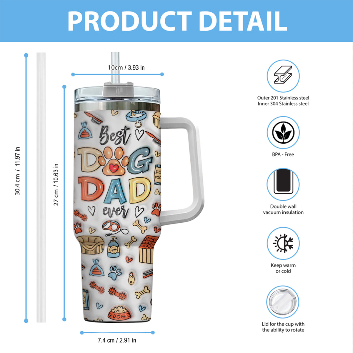 Best Dog Dad Ever - Personalized Father Tumbler With Handle