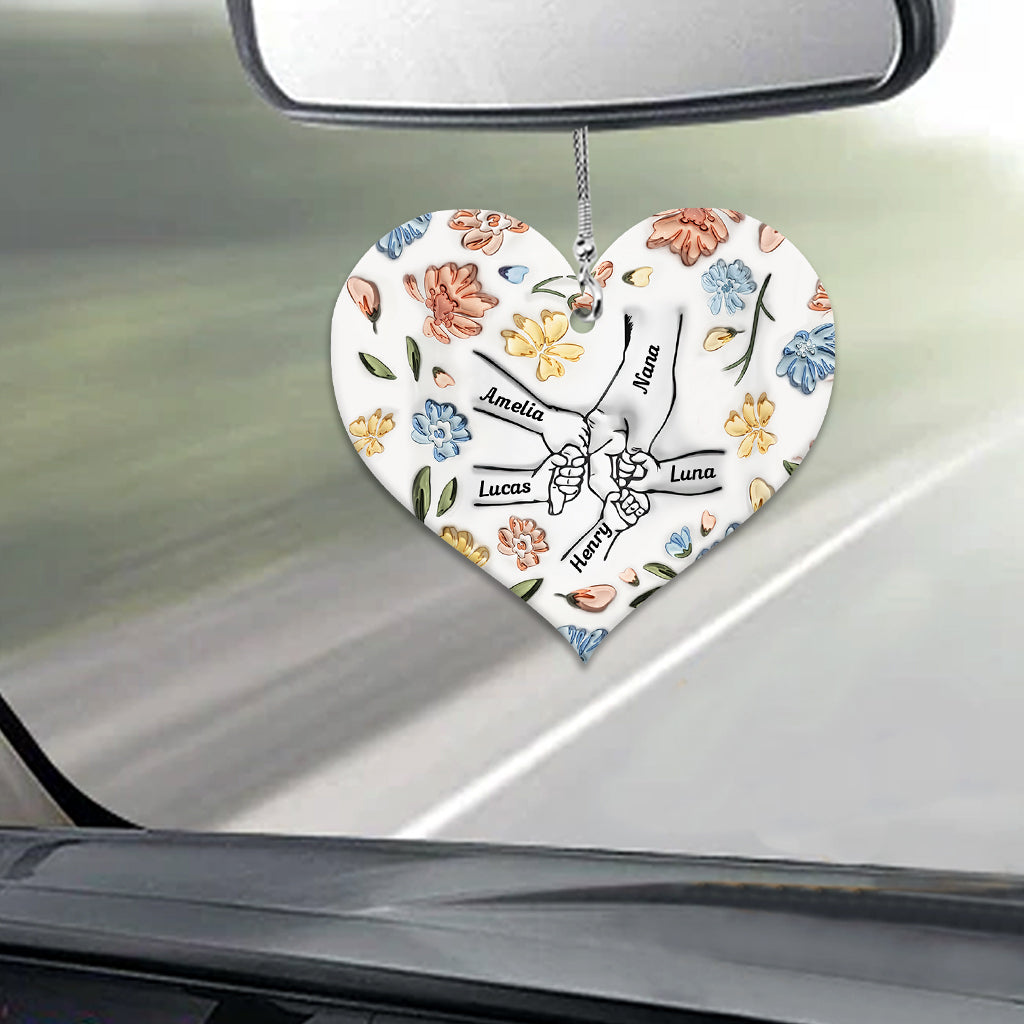 Aufblasbare Hände mit Blumenmuster halten – personalisierter Autoanhänger für Oma