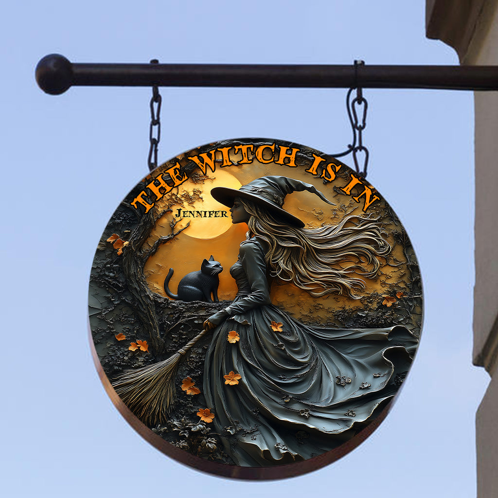 Beautiful Witch & Her Black Cat - Personalized Witch Round Metal Sign