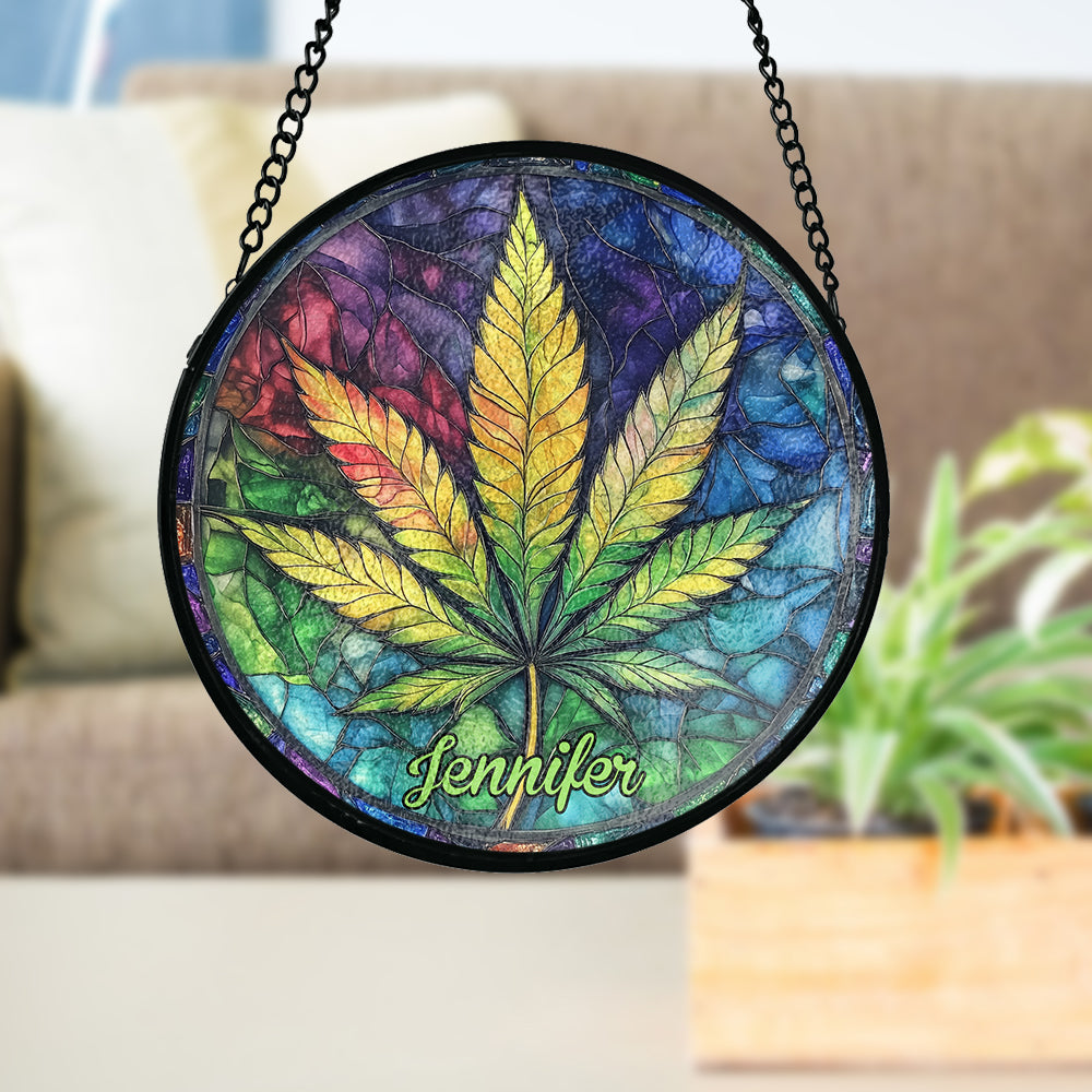 Buntes Cannabis – Personalisierter Cannabis-Glas-Sonnenfänger