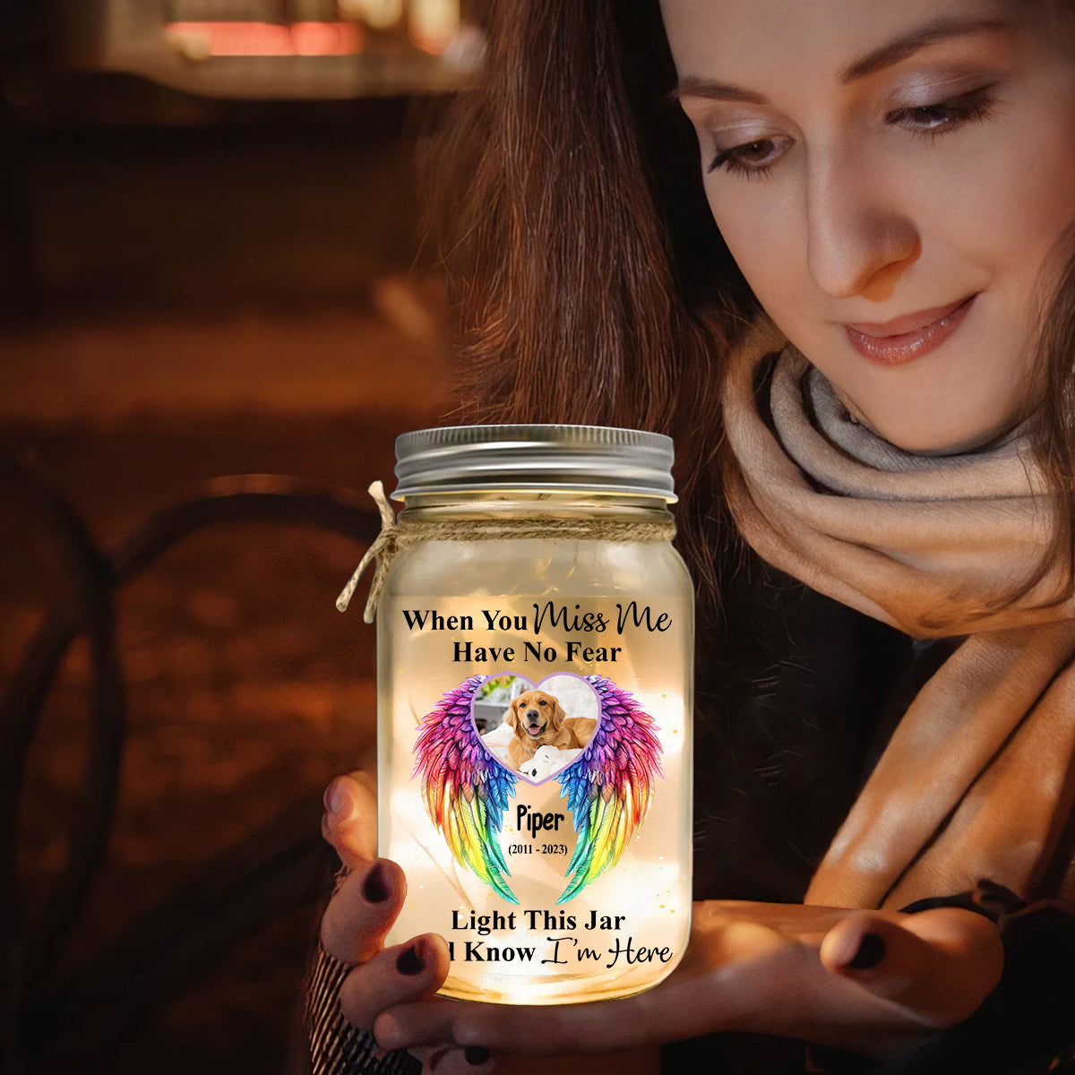 Wenn du mich vermisst, hab keine Angst – personalisierte Hunde-Einmachglas-Lampe